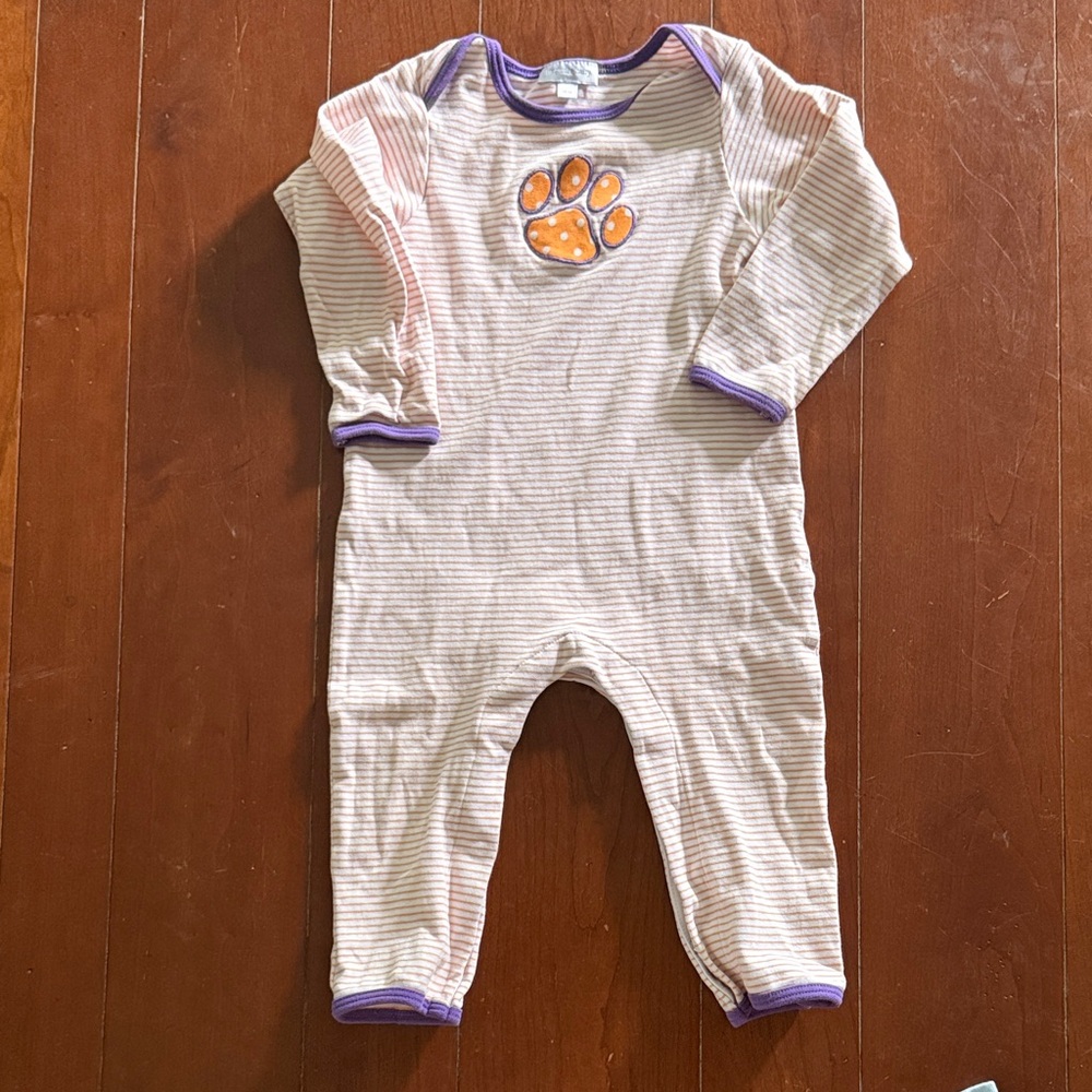 Striped Clemson Purple and Orange Kids One Piece